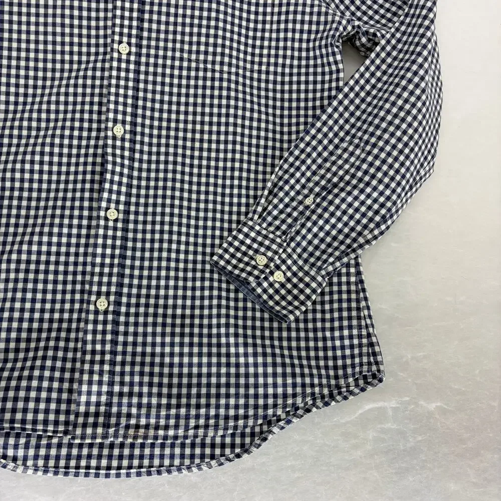 Banana Republic Navy Gingham Check Slim Fit Button Down Shirt Men's L